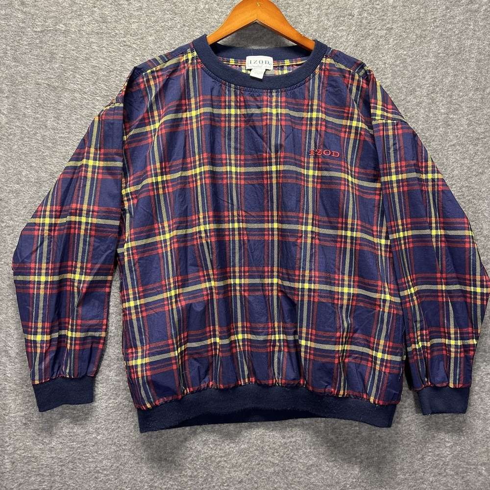 Izod Club Men's‎ L Red Blue Yellow Plaid Pullover Windbreaker Vintage